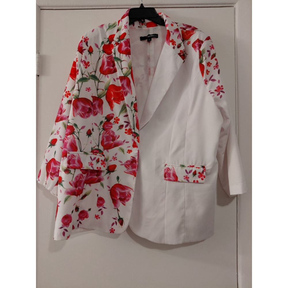 Design 24/7 Blazer Women 24W Plus Size White Pink Floral Print